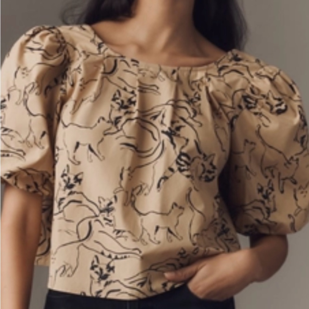 Maeve / Anthropologie 100% cotton kitty print blouse